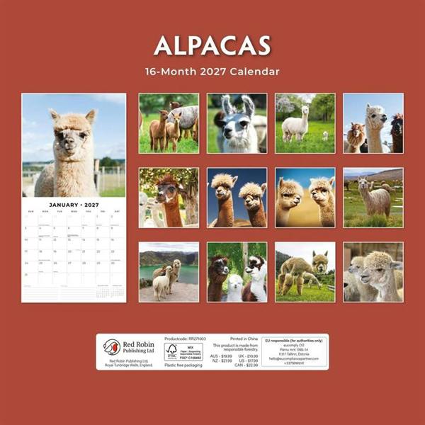 Alpacas Calendar 2027, Wall Calendars, Month To View, Animals, Gift