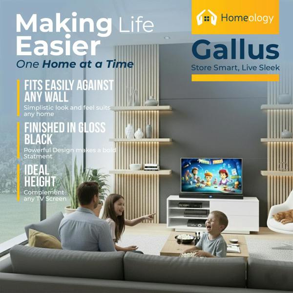 Homeology Gallus High Gloss White with 2-White Drawers and 3-Shelf 32"-55" LED/OLED/LCD TV Cabinet