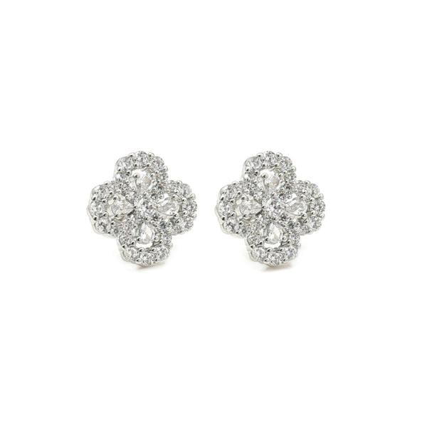 Say It With CZ Clover Earrings - Silver