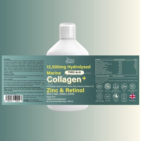 NutriBeauties 12,500mg Hydrolysed Marine Collagen PLUS Zinc & Retinol