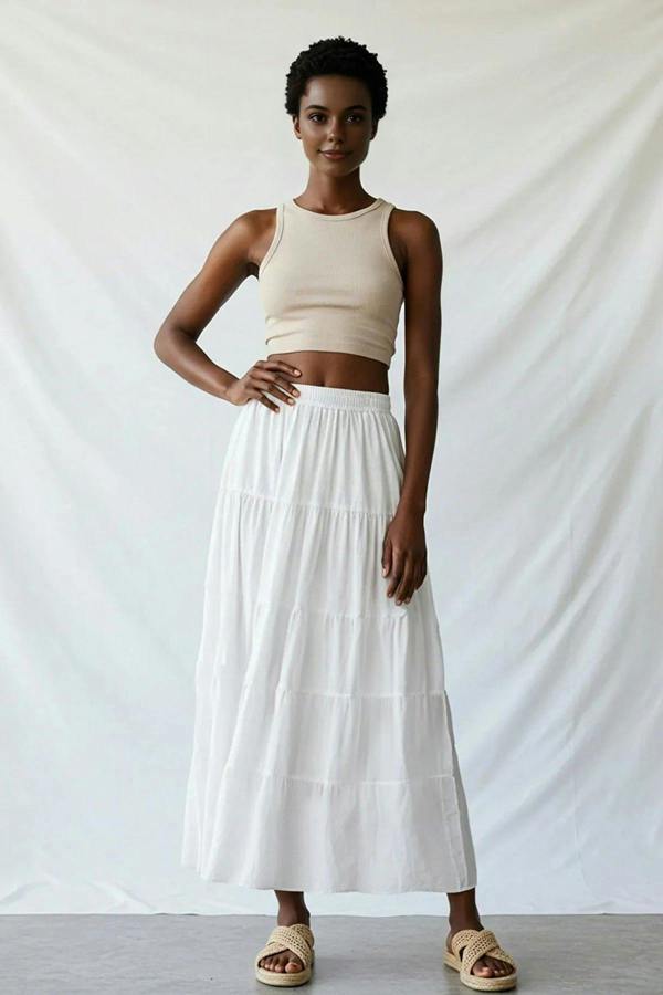 WOVCOR Cotton Textured Fabric Maxi Woven Skirt