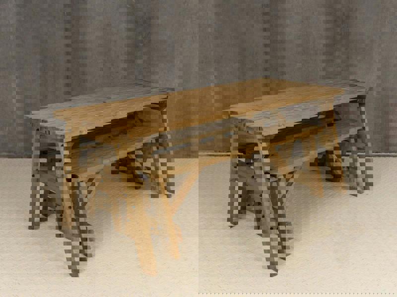 Victoria Space-Saving Picnic Table and Benches Set – Rustic Finish Wooden Outdoor Dining Set for Gardens and Patios