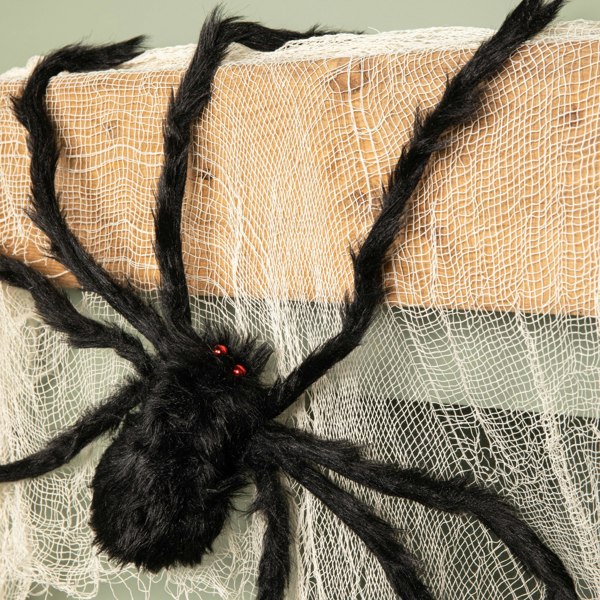 Samuel Alexander 90cm Black Furry Halloween Spider Decoration with Extendable Legs and Red Eyes