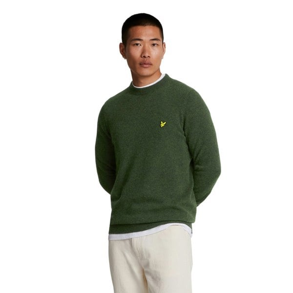 Lyle & Scott Mens Lambswool Blend Crew Neck Long-Sleeved Jumper - Dark Green Marl