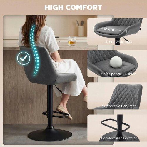 Wyld Haus Lokasa Fabric Dark Grey Adjustable Retro Bar Stools Set Of 2 With Swivel Seats