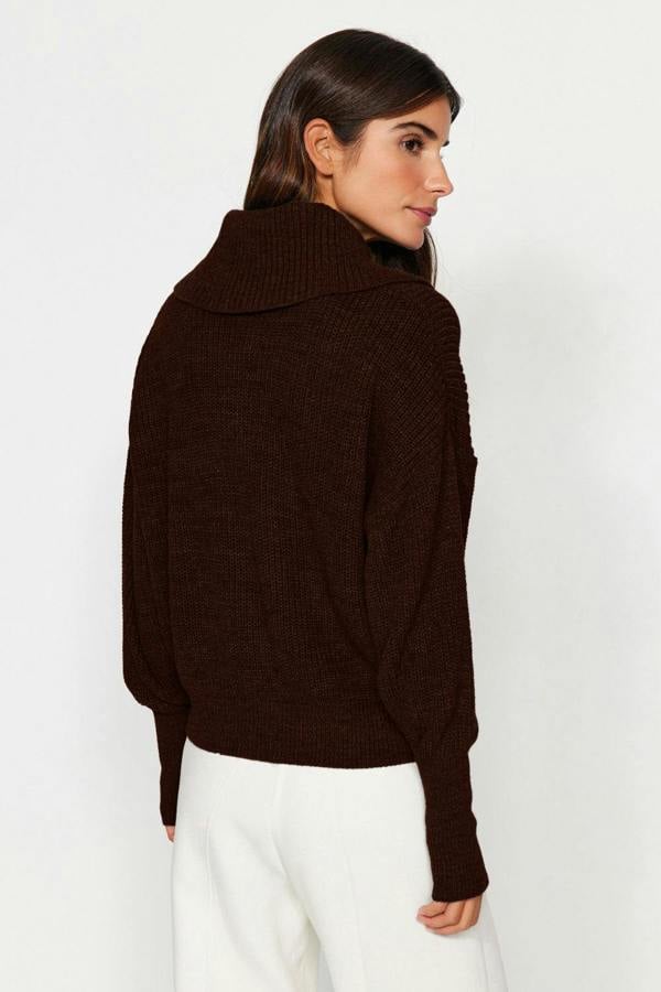 Hoxton Gal Oversized Draped Collar Zip-Up Knit Cardigan