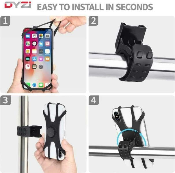 Dyzi Detachable Bicycle Phone Holder Waterproof 360° Bike Mobile Mount-Fit 4"-6.5" Phone