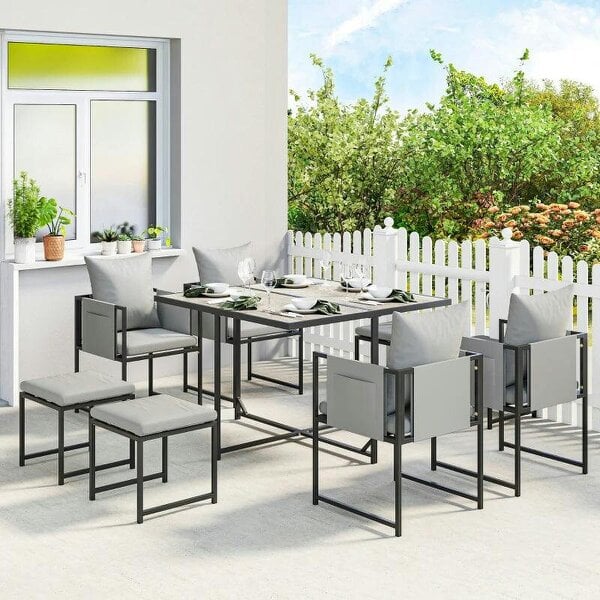Nine-Piece Steel Frame Garden Dining Set - Dark Grey - Dark Grey