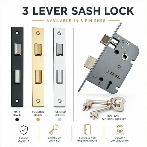 EDH Door Hardware 3 Lever Sash Lock – Mortice Door Lock - Multiple Finishes