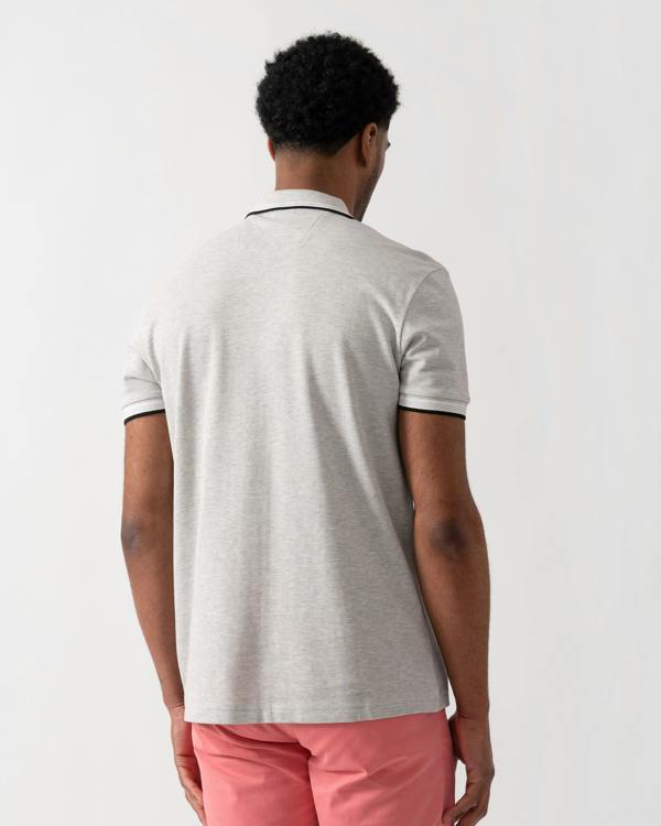 BOSS Green Paddy Mens Cotton-Piqué Polo Shirt with Contrast Logo - Silver 046