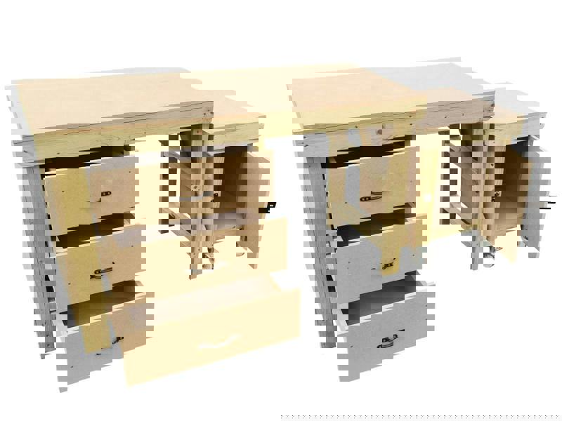 Wooden MDF Top Workbench (V.6) – Sturdy Workstation with Drawers and Functional Lockable Cupboard, Ideal for Garages, Workshops, and Studios