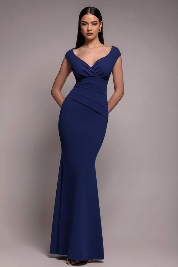 Bardot Pleated Maxi Dress - Navy Blue DR1092