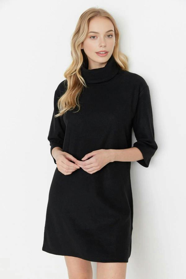 WOVCOR Turtleneck Long Sleeve Knit Mini Dress