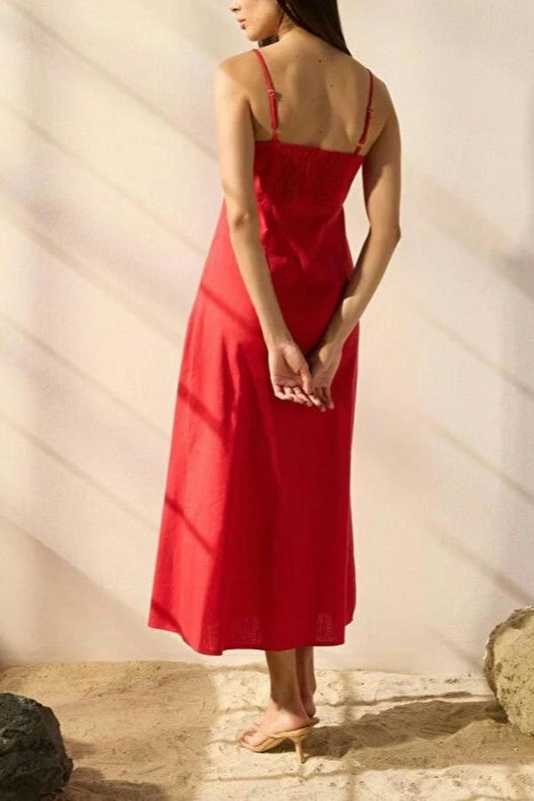 WOVCOR Linen Blend A-Line Maxi Woven Dress