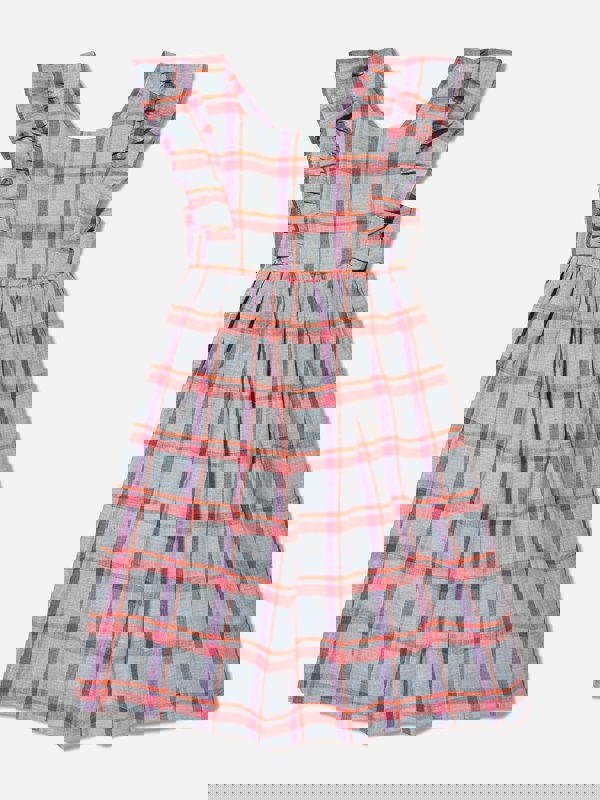 Bonpoint Girls Checked Linen Carole Dress in Grey