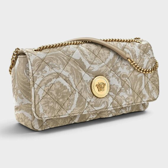 Versace Medusa Baroque Print Quilted Shoulder Bag Gold-Tone Beige