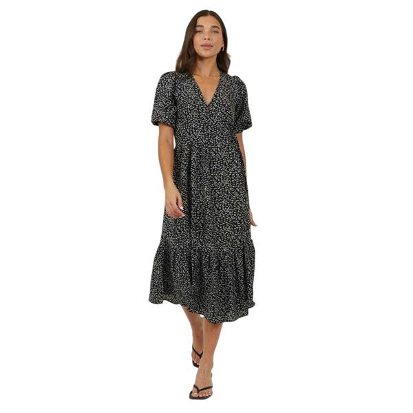 Brave Soul Womens/Ladies Puff Sleeve Wrap Dress - Black/White - 
