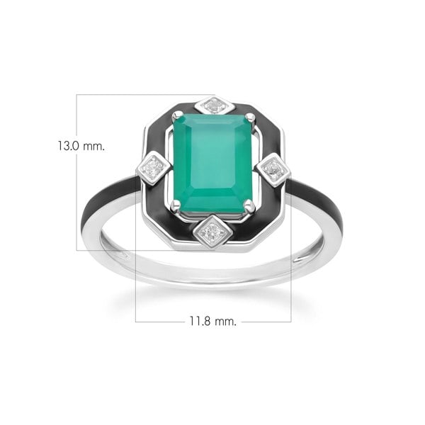Gemondo Grand Deco Black Enamel, Green Chalcedony & Topaz Ring in Sterling Silver