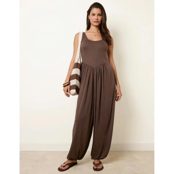 Blue Vanilla Jersey Balloon Leg Jumpsuit With Pockets