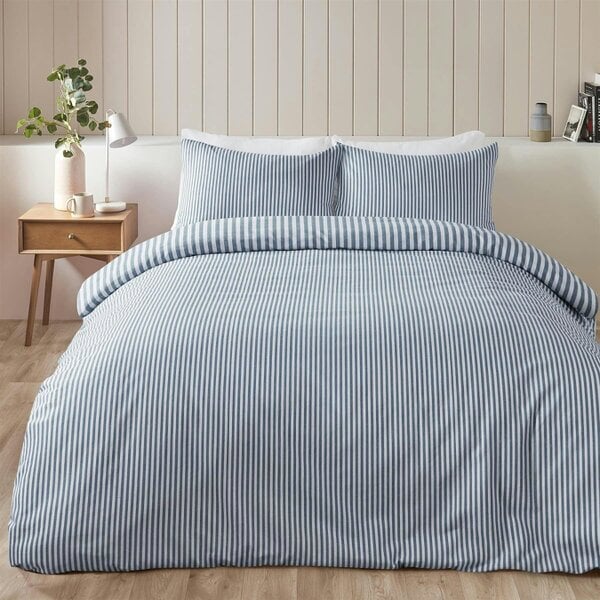 HomeSpace Direct Brushed Stripe Blue Duvet Cover Set