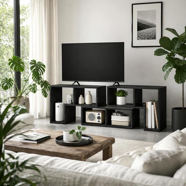 Wyld Haus Tota 134cm Black Wood Effect 3 Block Modular TV Stand