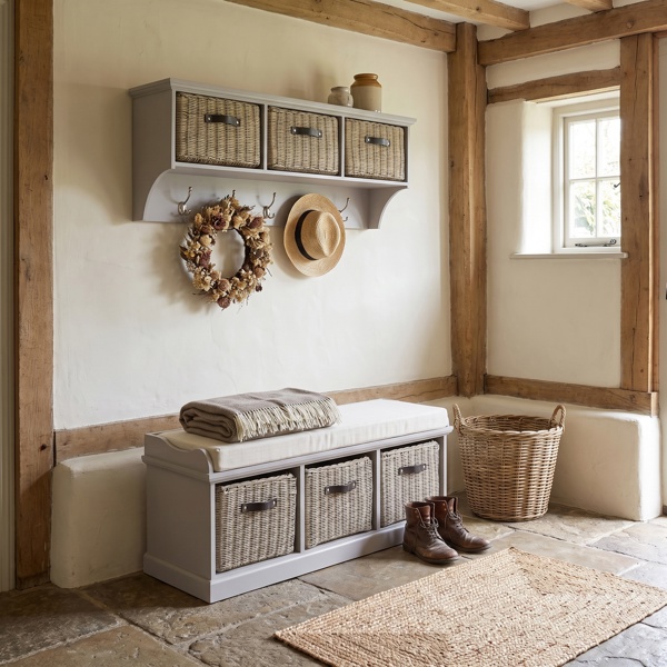 Statement Furniture Tetbury Hanging Shelf and Bench Set with Storage - Large - Truffle, Beige