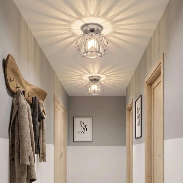 Crystal Ceiling Light Fixtures, Modern Semi-Flush Ceiling Lighting with Crystal Strips, 2 Pack, Silver Tone
