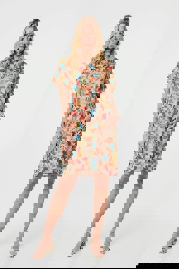 Orange | Leaf Print Knee Length Shift Dress
