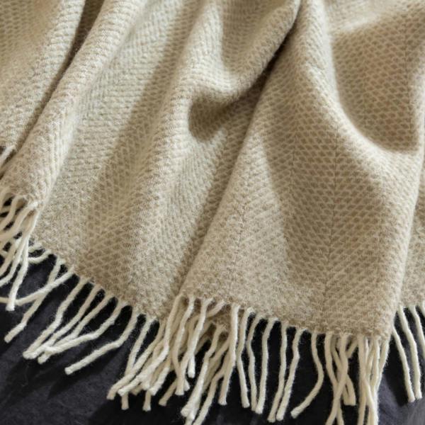 Oatmeal Honeycomb Pure Wool Throw - Temperature regulating, close-up detail | Soak and Sleep