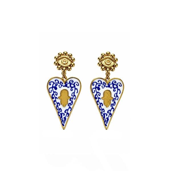 Xela Luxe 18k Gold Plated Enamel Heart Earrings Luxe Tones