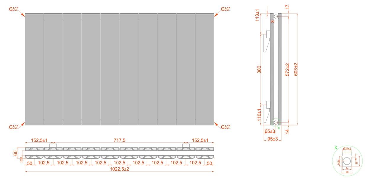 MYHOMEWARE 1022mm x 600mm Double Aluminium Panel Radiator in White - Model Mira - Wall-mounted