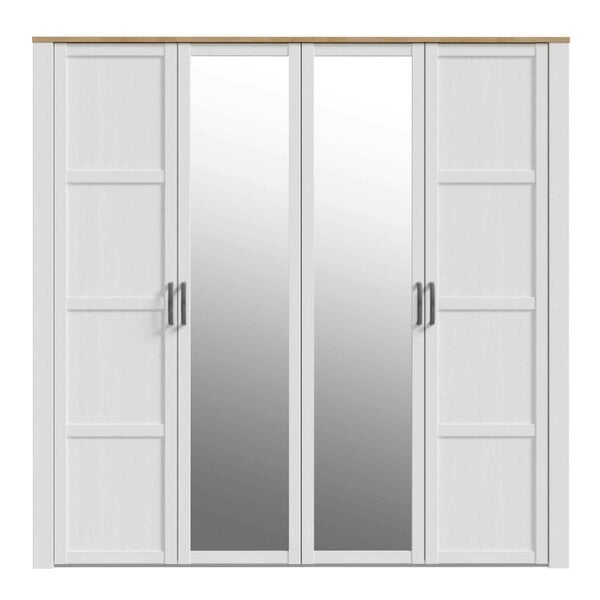 Wyld Haus Geneva White Oak 4 Door Wardrobe with Mirrors Hanging Rails and Shelves