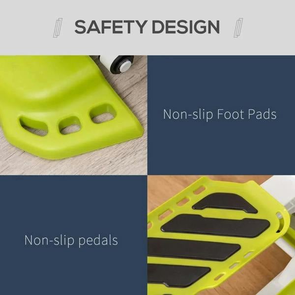 Non-slip foot pads and textured pedals on yellow mini stepper
