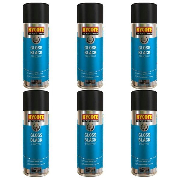 Hycote 6X Hycote Gloss Black Spray Paint 400ml
