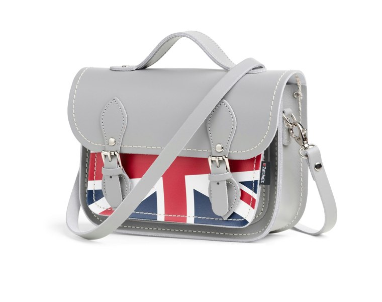 Zatchels Union Jack Midi Satchel - Ghost Grey