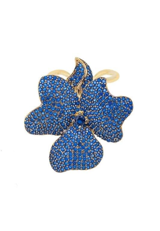 Latelita Flower Cocktail Ring Gold Sapphire Blue