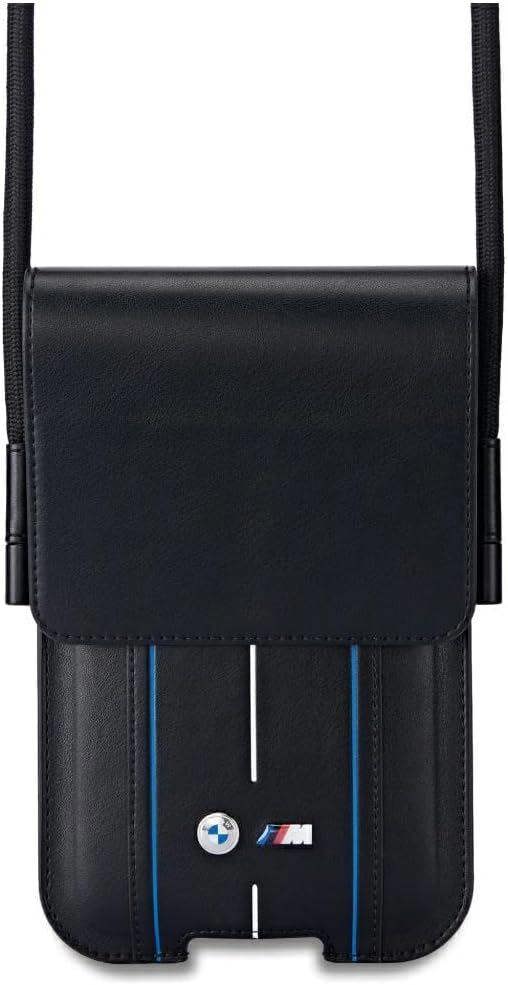 BMW M Series Blue Stripes Universal Phone Pouch with Strap and Cardslot Black - BMPSP15XMPVSKL
