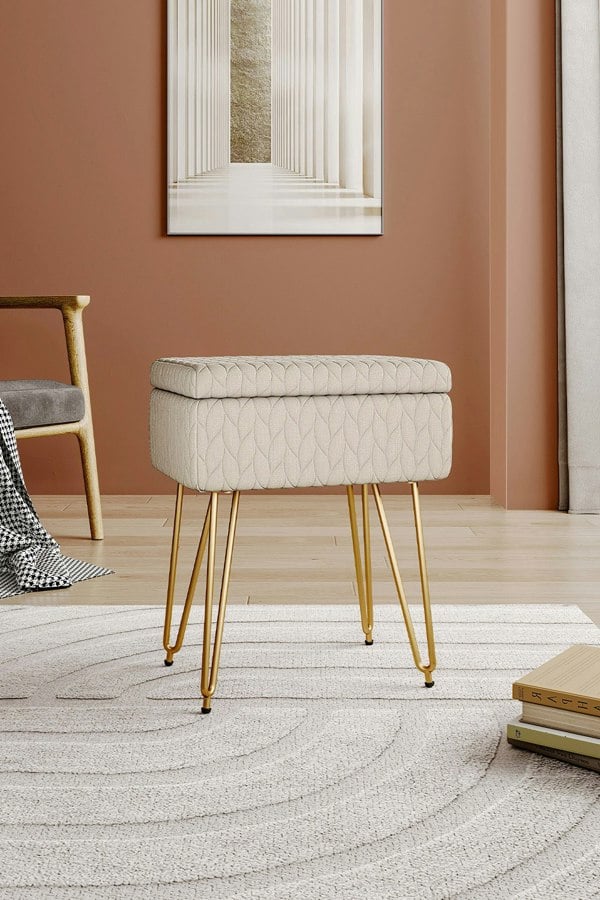Living and Home Rectangle Upholstered Storage Ottoman Vanity Stool