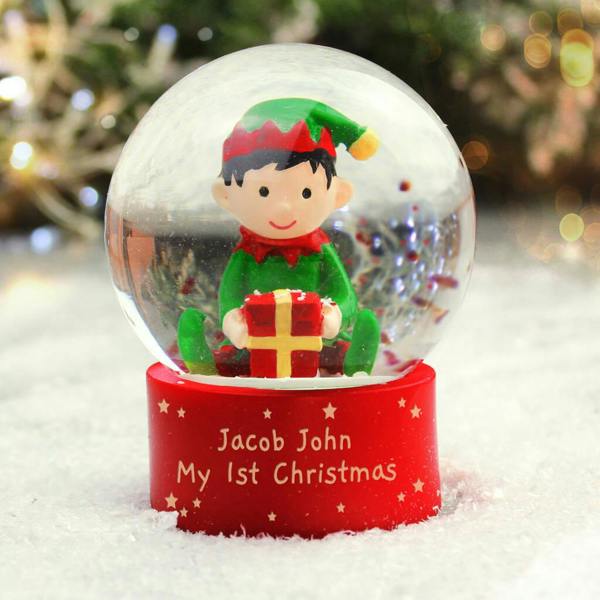 Personalised Elf Glitter Snow Globe - detail view