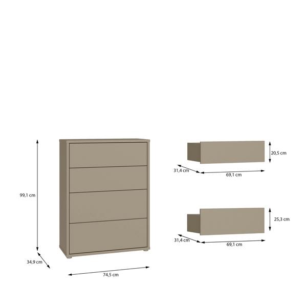 Alice Springs 4 Drawer Chest with Push-to-Open Drawers in Taupe