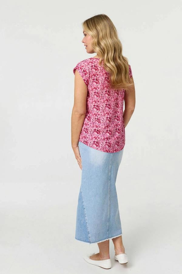 Pink | Floral Cap Sleeve Slim Top