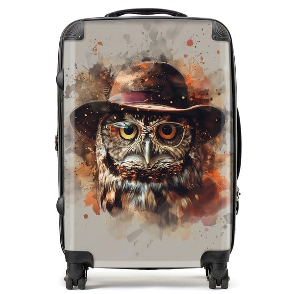 Warren Reed Owl With Hat And Glasses Suitcase