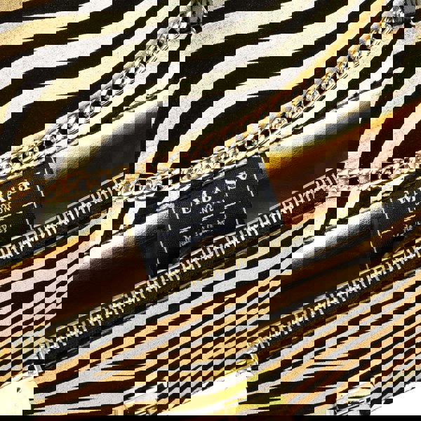 Embassy London Envy - Black & Gold Stripes - Women's leather flap clutch bag with strap