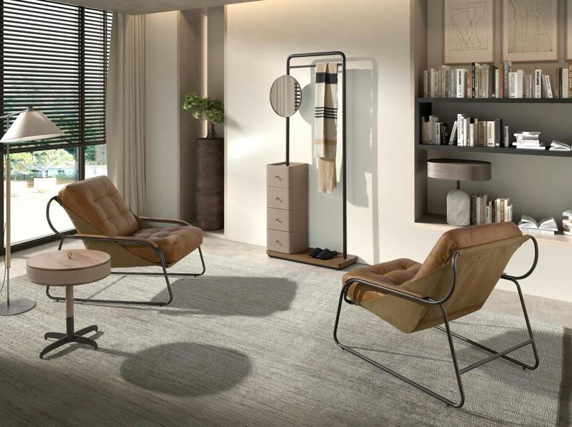 Angel Cerdá Round Corner Table in Leatherette, Walnut and Grey Steel 2156