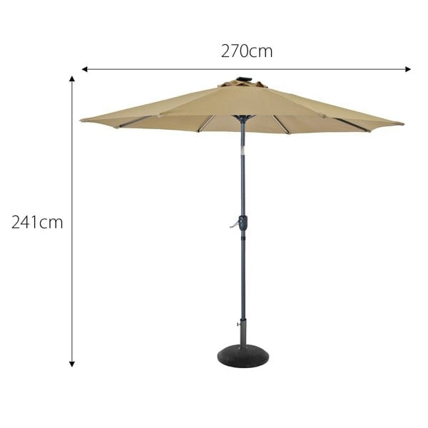 Oseasons Palmera Rattan Stacking 4 Seat Dining Set in Sandy White with 2.7m LED Parasol and Base