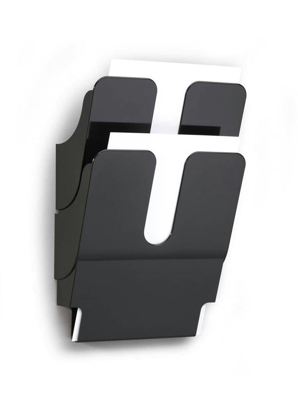 Durable FLEXIPLUS 2 Wall Mounted Literature Tray | A4 Portrait Holder | Black