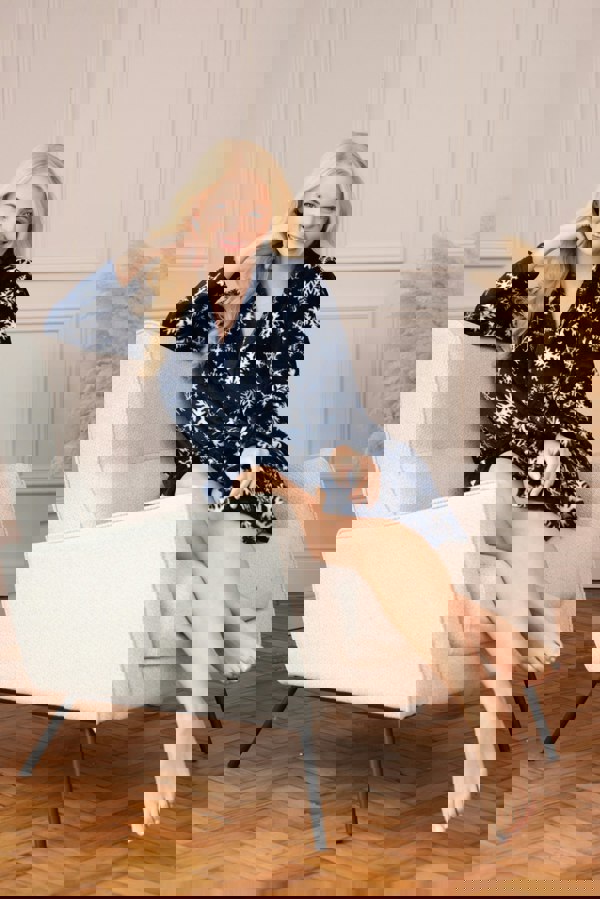 Camille Women's Blue Snowflake Supersoft Fleece Hooded Calf Length Bathrobe