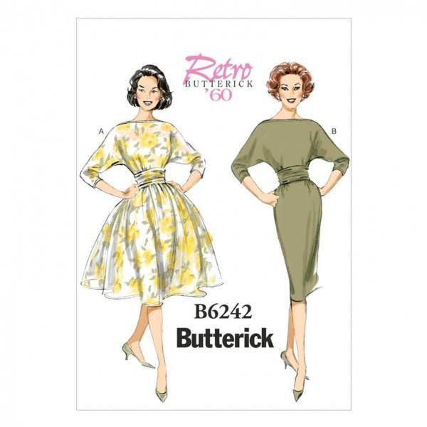 Butterick Sewing Pattern 6242, Dresses, Vintage Style for Women, 6-8-10-12-14 - Intermediate