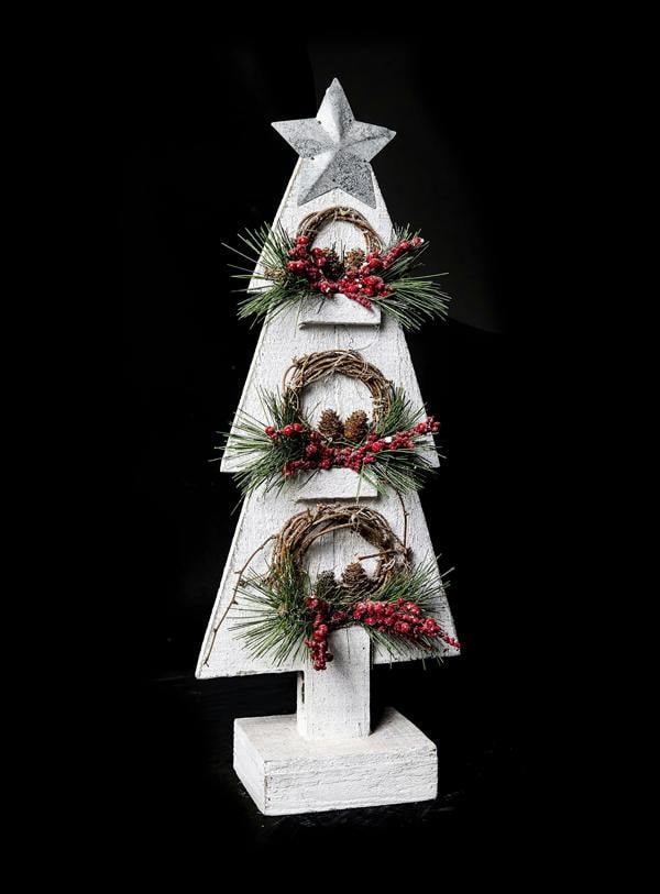 25 x 10 x 80H cm Grey Wooden LED Christmas Tree Tabletop Decoration with Warm White Lights image 9