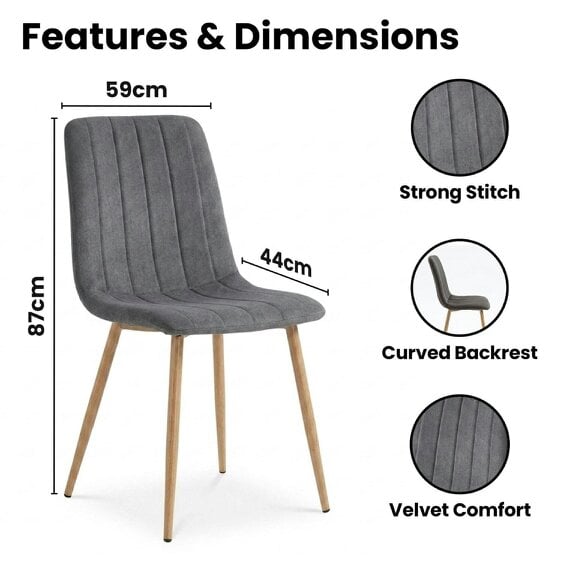 Kosy Koala Wood-Effect Round Dining Table Set with 4 Beige Velvet Padded Chairs & Metal Legs, 90 cm